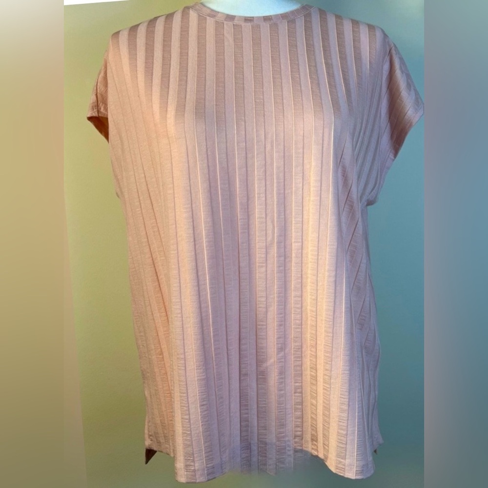 Eileen Fisher Powder Pink Knit Crew Neck Short Sleeve Top, Size Small, NWT